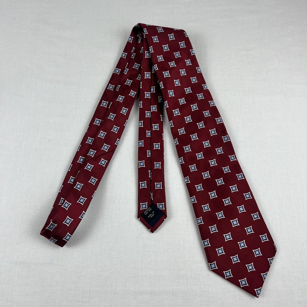 Jos. A. Bank Executive Collection Mens Silk Tie Burgundy Red Geometric Squares